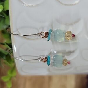 Aqua Chalcedony Citrine Turquoise Drop Earrings